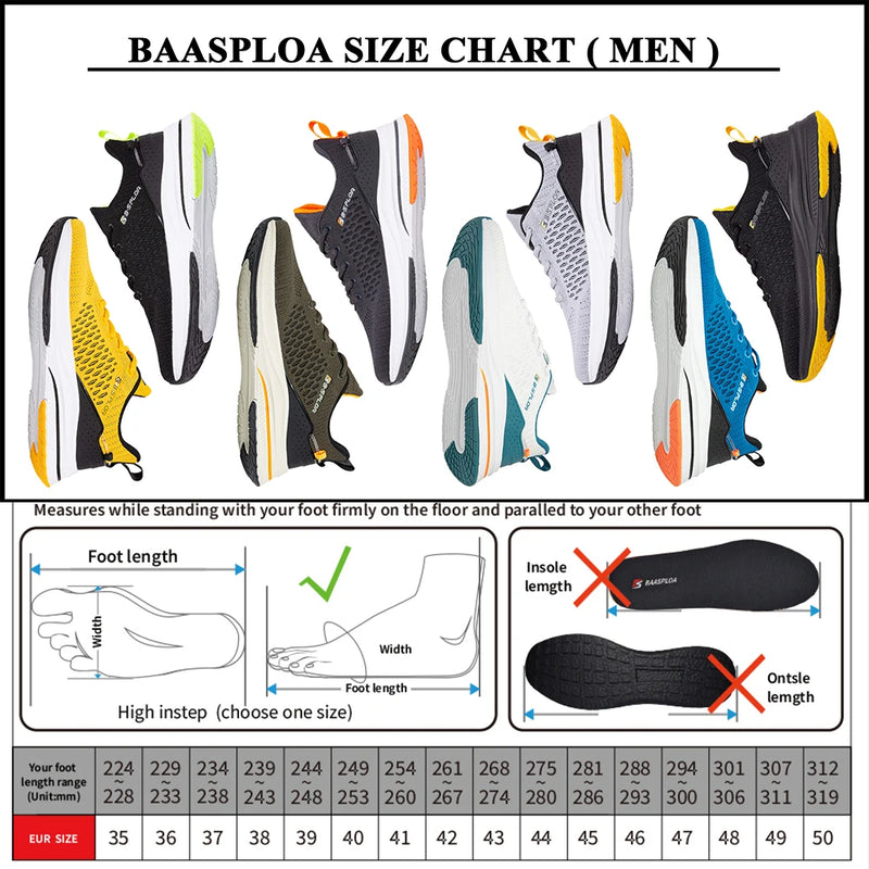 Tênis Leves Baasploa para Corrida Masculino 2023 Tênis Casual de Malha Designer Masculino com Amarração, Sapato de Tênis Esportivo para Uso Externo